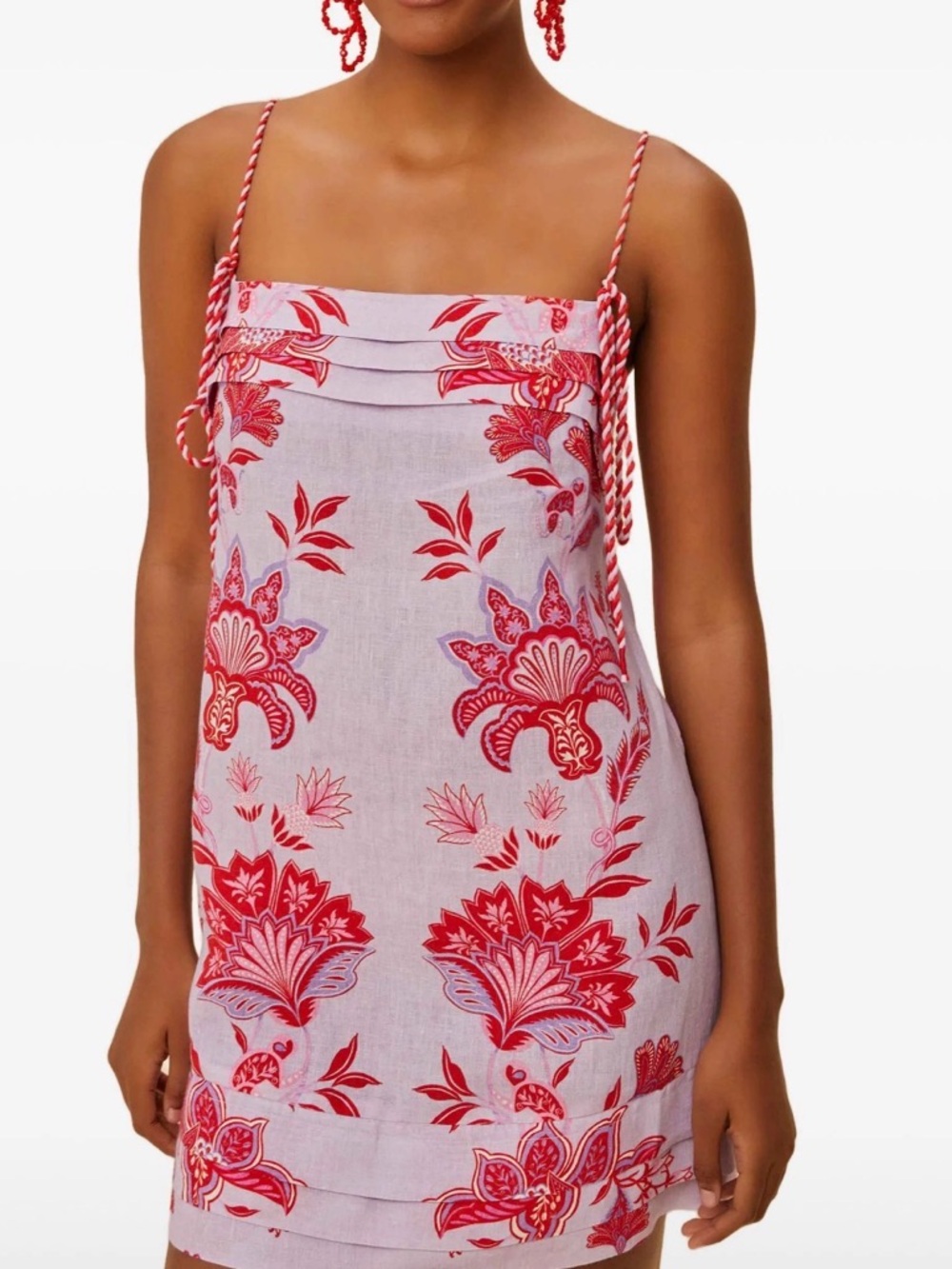 Red & Light Pink Floral Spaghetti Strap Mini Dress